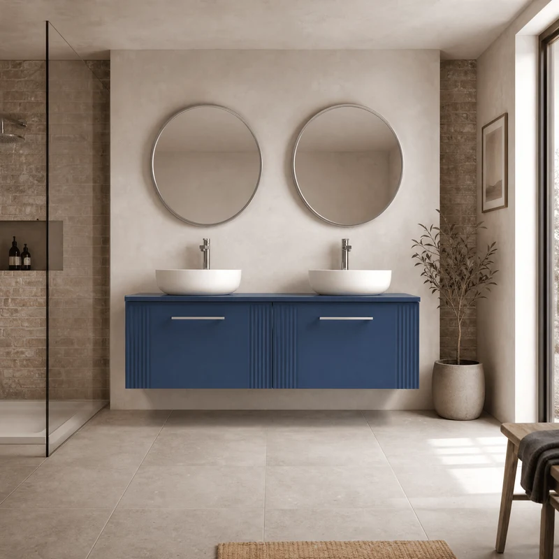 Deco 1200mm Wall Hung 2 Drawer Vanity Unit & Worktop - Blue Satin