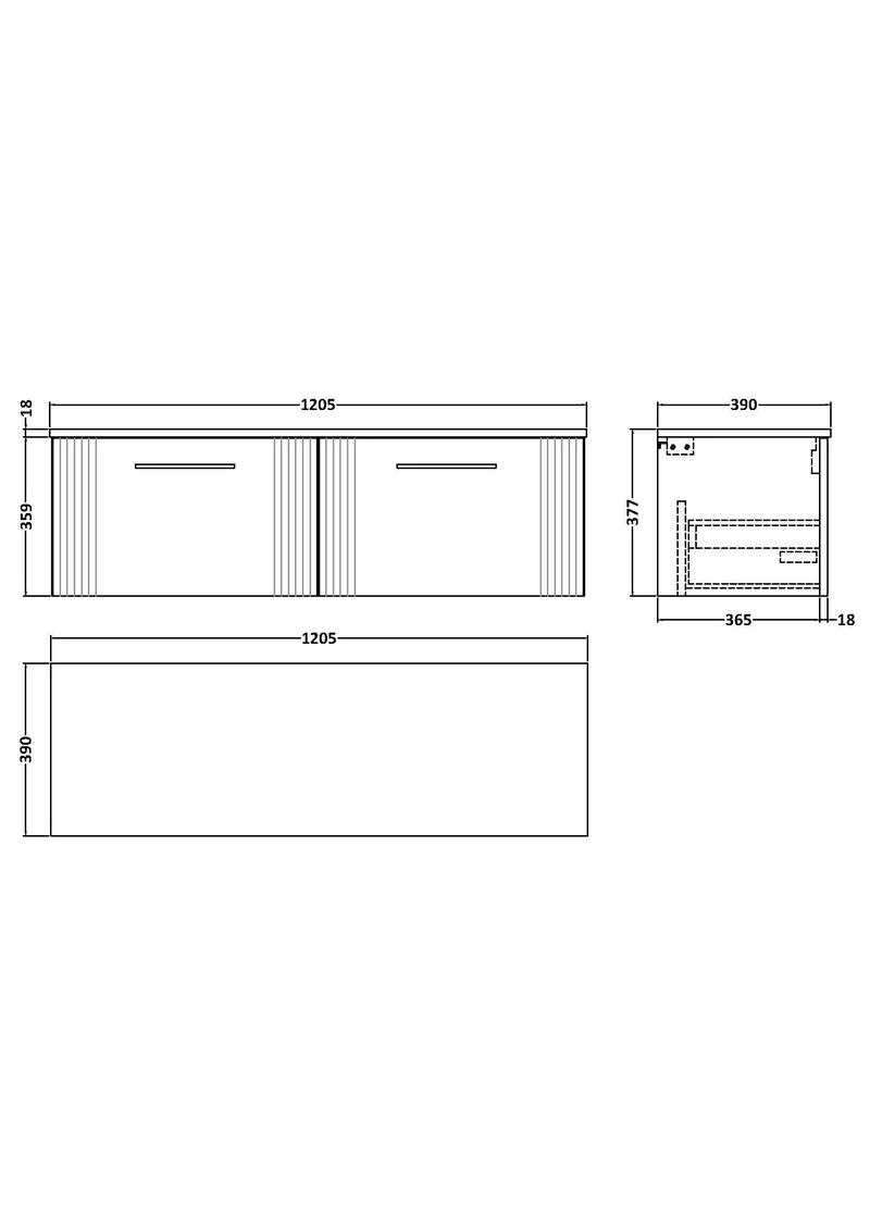 Deco 1200mm Wall Hung 2 Drawer Vanity Unit & Worktop - Blue Satin