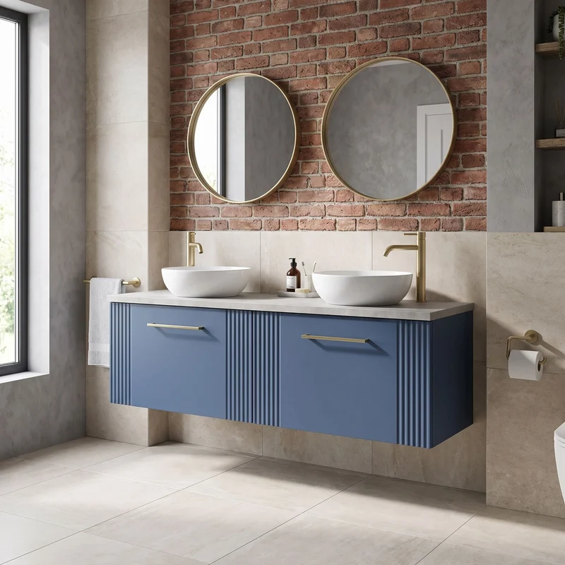 Deco 1200mm Wall Hung 2 Drawer Vanity Unit & Bellato Grey Laminate Worktop - Blue Satin