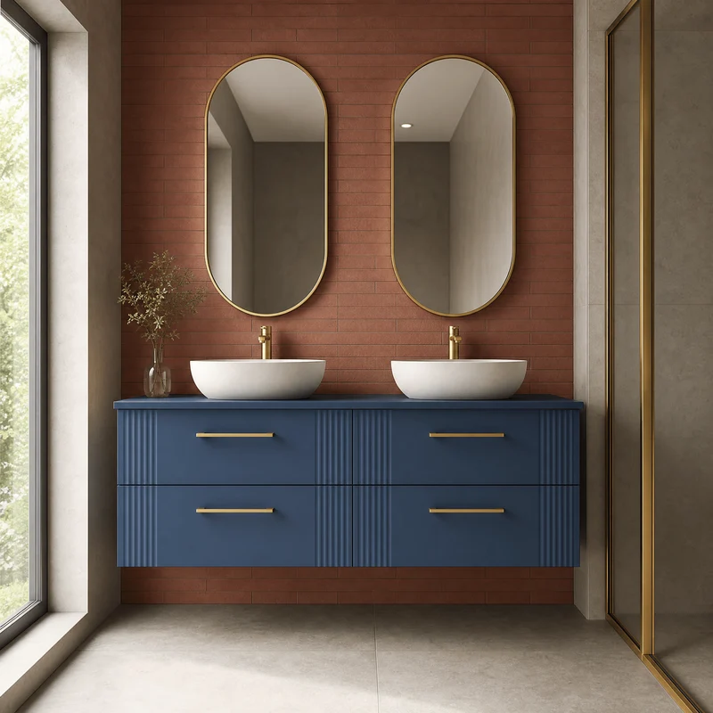 Deco 1200mm Wall Hung 4 Drawer Vanity Unit & Worktop - Blue Satin