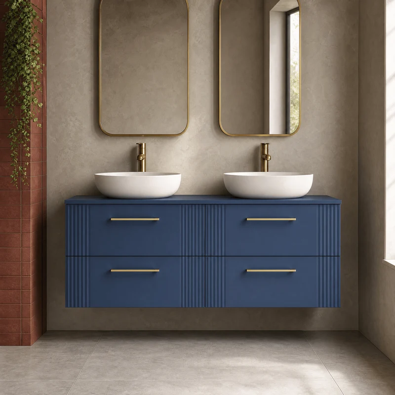 Deco 1200mm Wall Hung 4 Drawer Vanity Unit & Worktop - Blue Satin