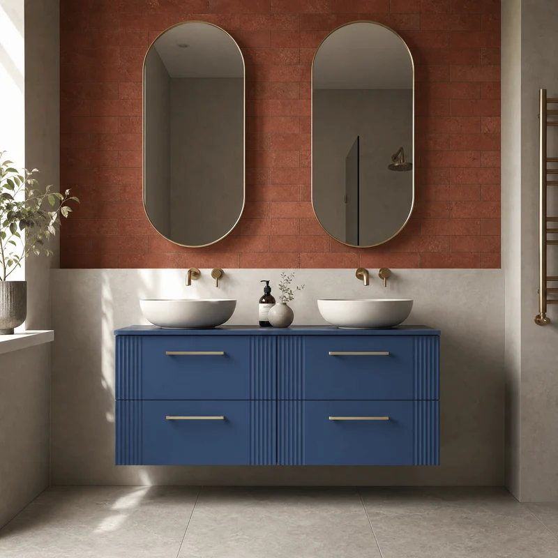 Deco 1200mm Wall Hung 4 Drawer Vanity Unit & Worktop - Blue Satin