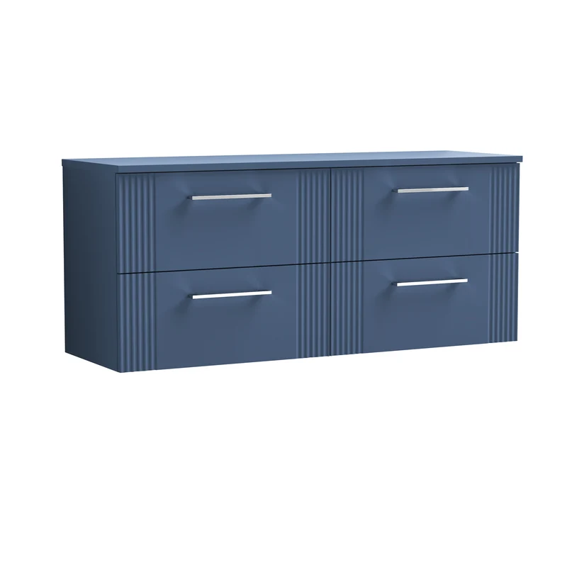 Deco 1200mm Wall Hung 4 Drawer Vanity Unit & Worktop - Blue Satin