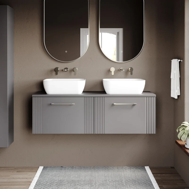 Deco 1200mm Wall Hung 2 Drawer Vanity Unit & Worktop - Grey Satin
