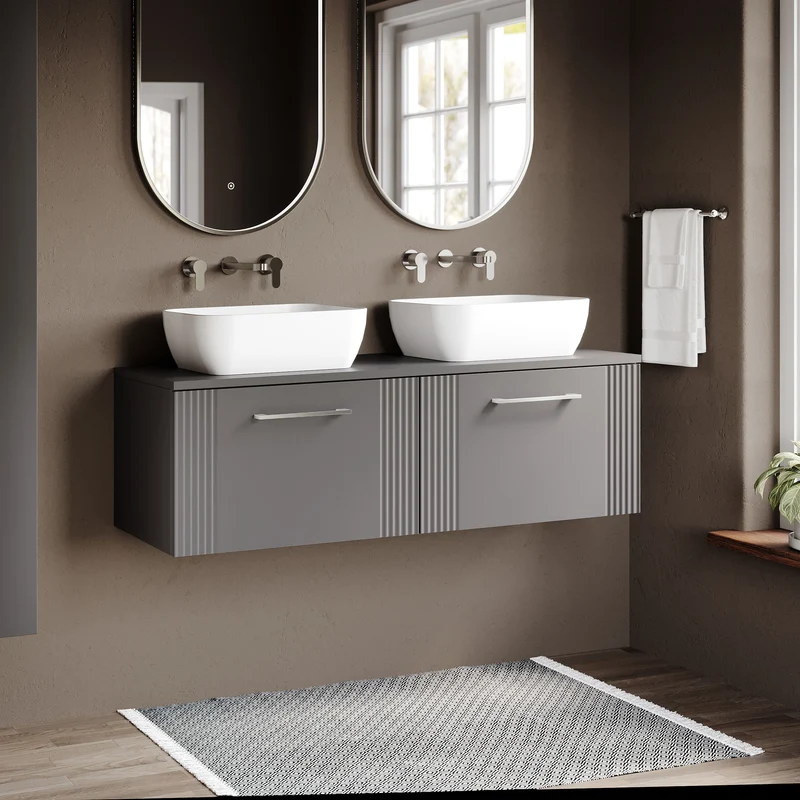 Deco 1200mm Wall Hung 2 Drawer Vanity Unit & Worktop - Grey Satin