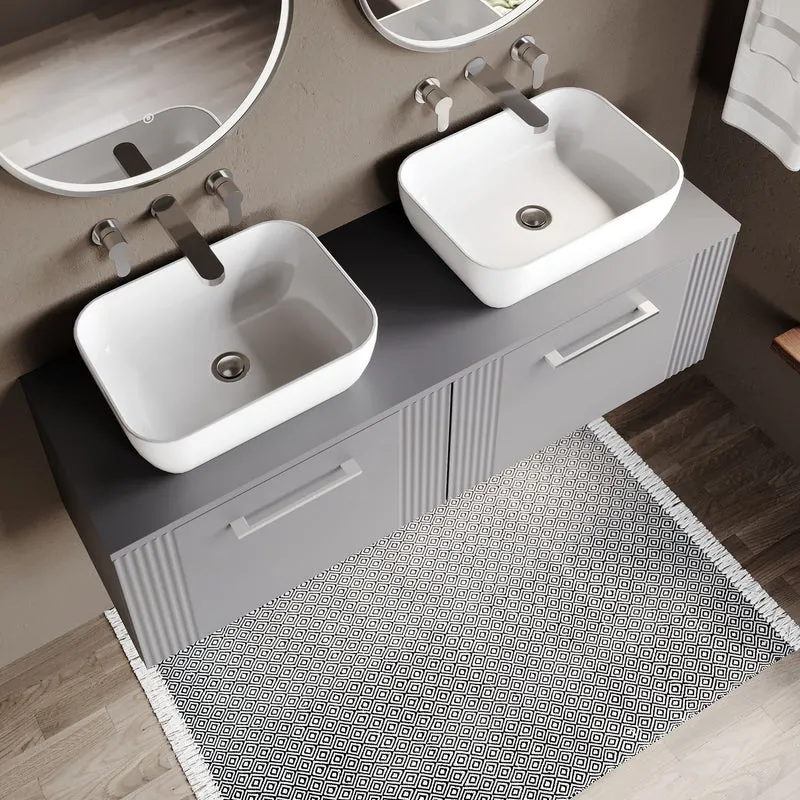 Deco 1200mm Wall Hung 2 Drawer Vanity Unit & Worktop - Grey Satin