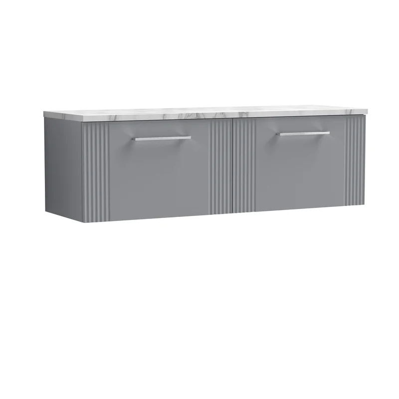 Deco 1200mm Wall Hung 2 Drawer Vanity Unit & Carrera Marble Laminate Worktop - Grey Satin