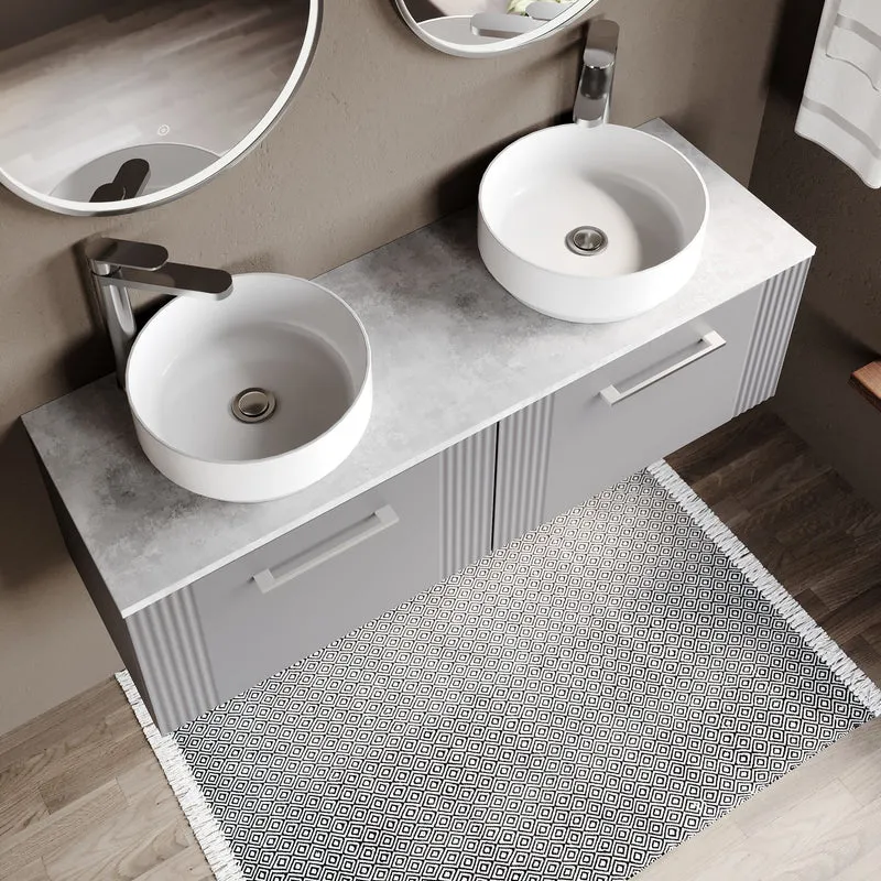 Deco 1200mm Wall Hung 2 Drawer Vanity Unit & Bellato Grey Laminate Worktop - Grey Satin