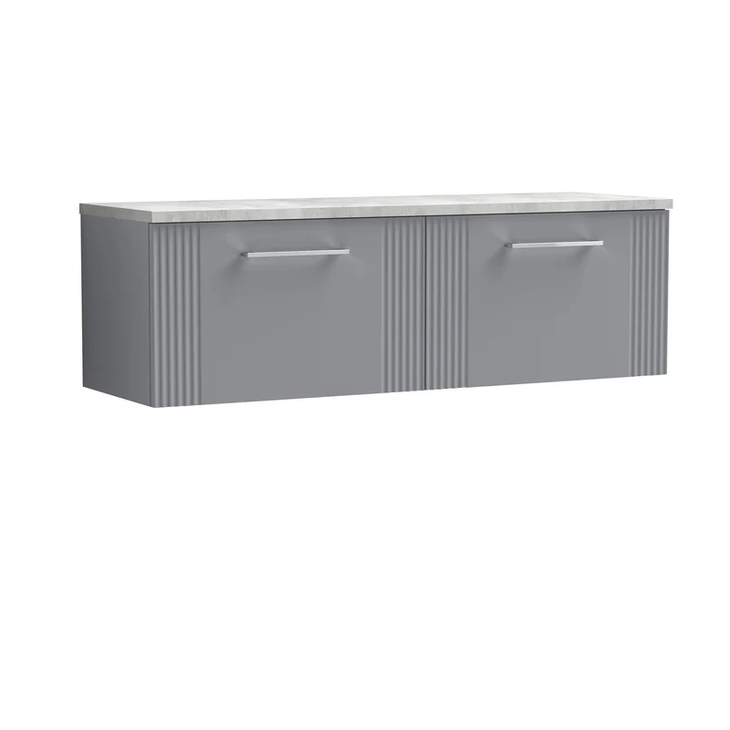 Deco 1200mm Wall Hung 2 Drawer Vanity Unit & Bellato Grey Laminate Worktop - Grey Satin