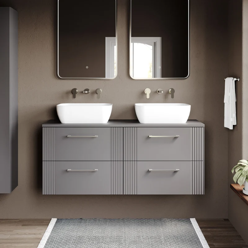 Deco 1200mm Wall Hung 4 Drawer Vanity Unit & Worktop - Grey Satin