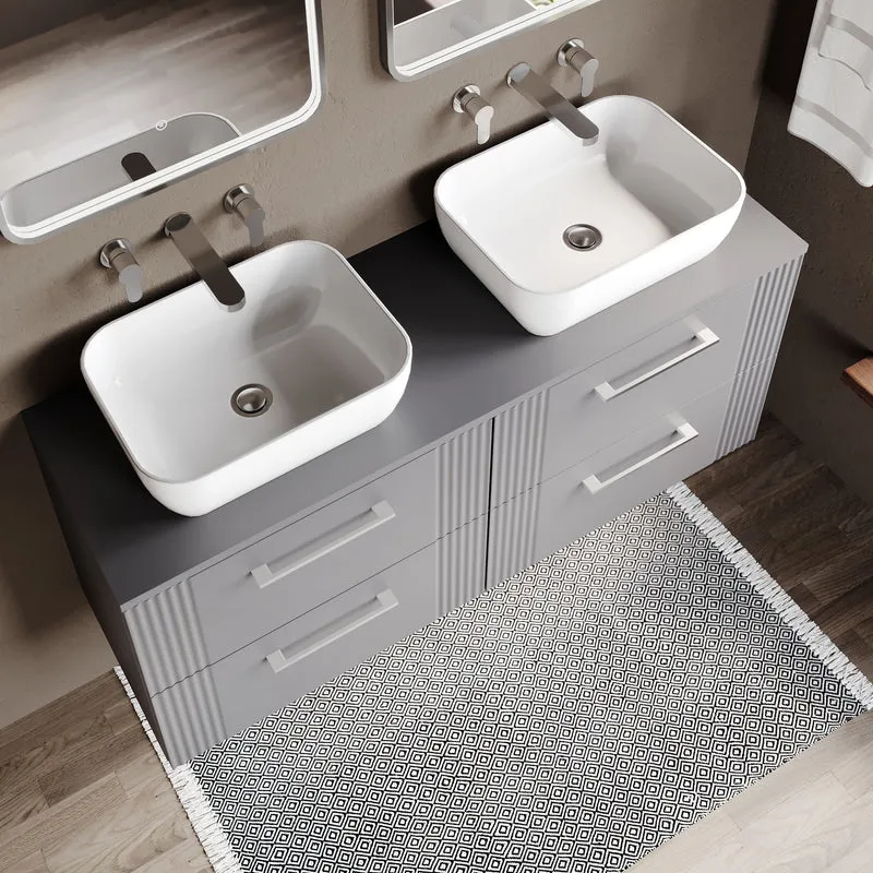 Deco 1200mm Wall Hung 4 Drawer Vanity Unit & Worktop - Grey Satin