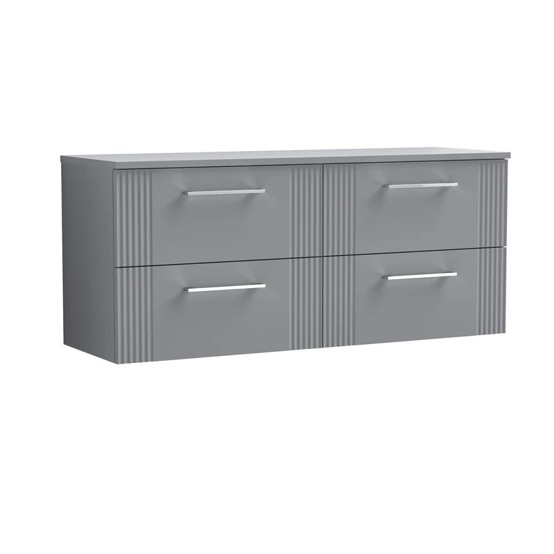 Deco 1200mm Wall Hung 4 Drawer Vanity Unit & Worktop - Grey Satin