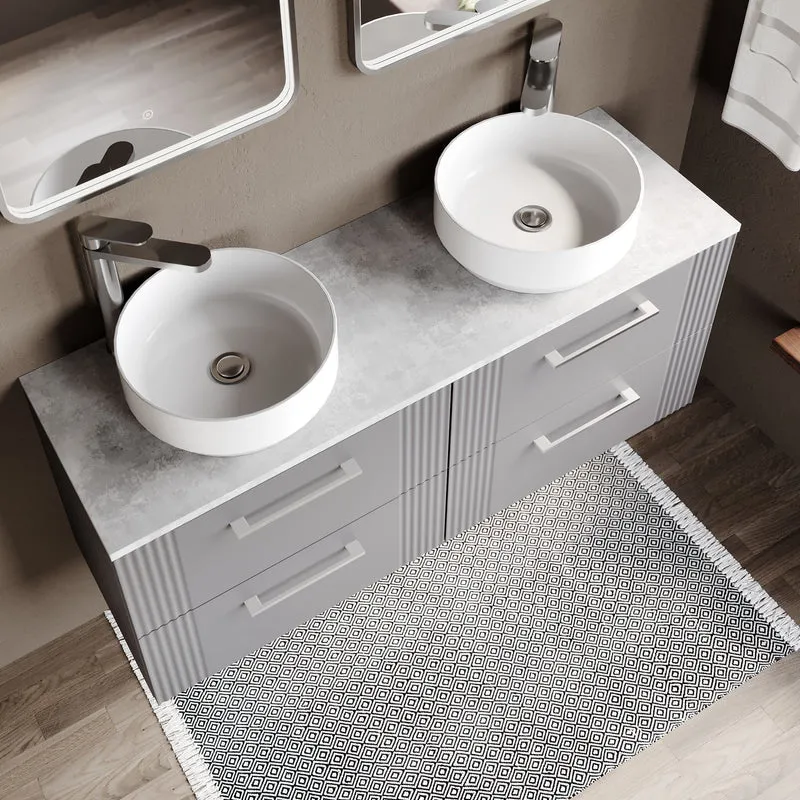 Deco 1200mm Wall Hung 4 Drawer Vanity Unit & Bellato Grey Laminate Worktop - Grey Satin