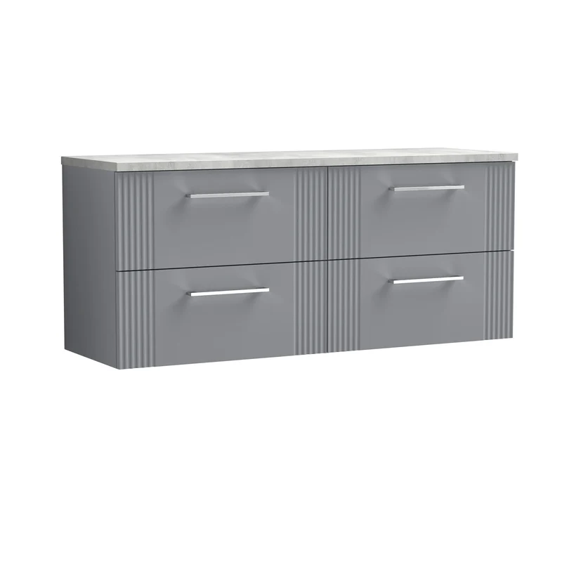 Deco 1200mm Wall Hung 4 Drawer Vanity Unit & Bellato Grey Laminate Worktop - Grey Satin