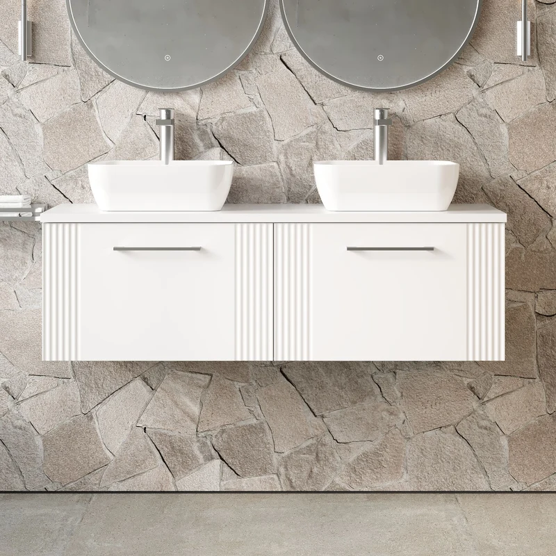 Deco 1200mm Wall Hung 2 Drawer Vanity Unit & Worktop - White Satin