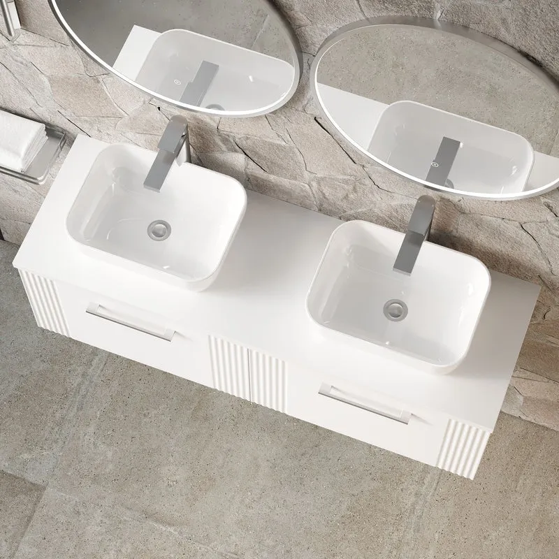 Deco 1200mm Wall Hung 2 Drawer Vanity Unit & Worktop - White Satin