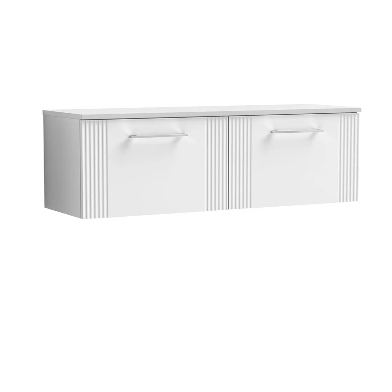 Deco 1200mm Wall Hung 2 Drawer Vanity Unit & Worktop - White Satin