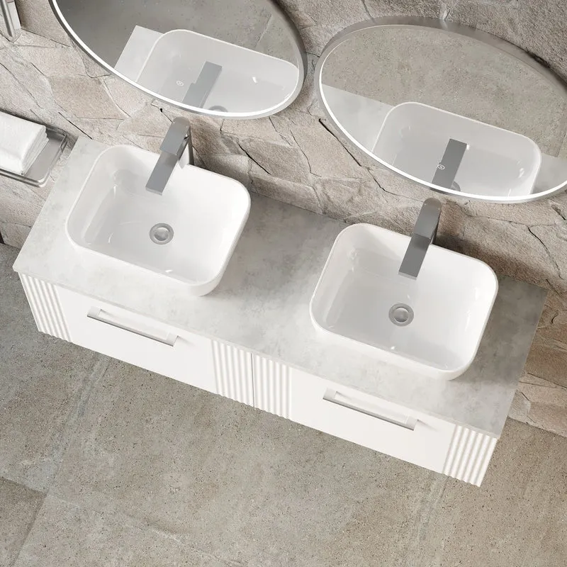 Deco 1200mm Wall Hung 2 Drawer Vanity Unit & Bellato Grey Laminate Worktop - White Satin