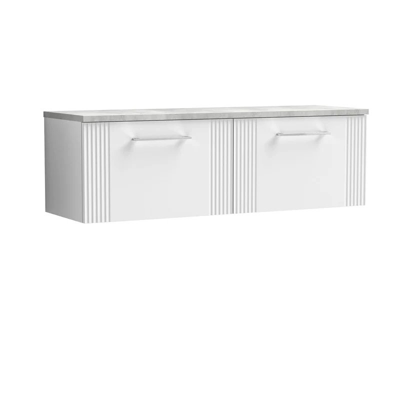 Deco 1200mm Wall Hung 2 Drawer Vanity Unit & Bellato Grey Laminate Worktop - White Satin