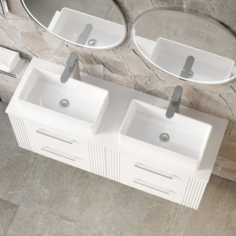 Deco 1200mm Wall Hung 4 Drawer Vanity Unit & Worktop - White Satin