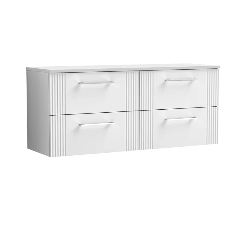 Deco 1200mm Wall Hung 4 Drawer Vanity Unit & Worktop - White Satin