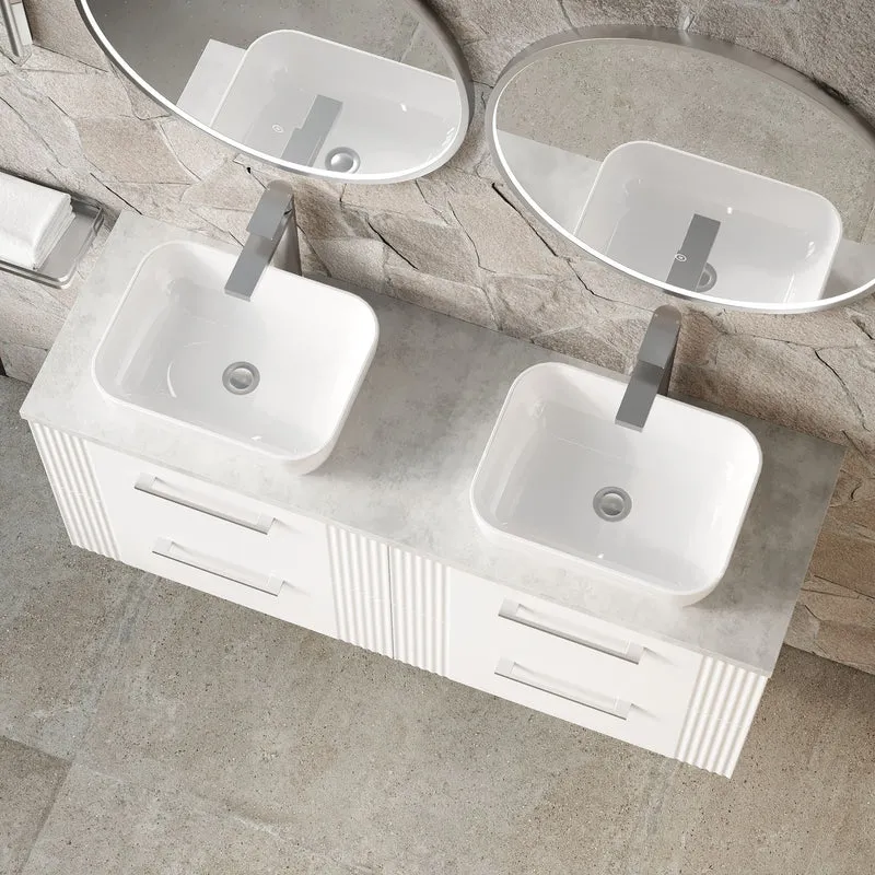 Deco 1200mm Wall Hung 4 Drawer Vanity Unit & Bellato Grey Laminate Worktop - White Satin