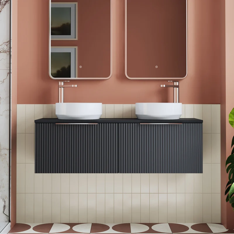 Deco 1200mm Wall Hung 2 Drawer Vanity Unit & Worktop - Soft Black Satin