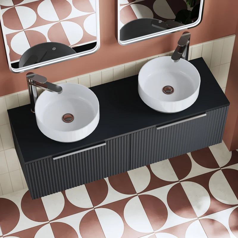 Deco 1200mm Wall Hung 2 Drawer Vanity Unit & Worktop - Soft Black Satin