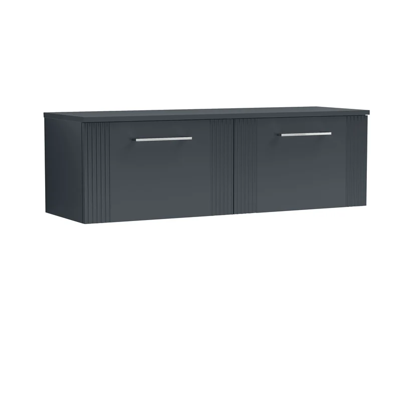 Deco 1200mm Wall Hung 2 Drawer Vanity Unit & Worktop - Soft Black Satin