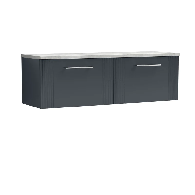 Deco 1200mm Wall Hung 2 Drawer Vanity Unit & Bellato Grey Laminate Worktop - Soft Black Satin