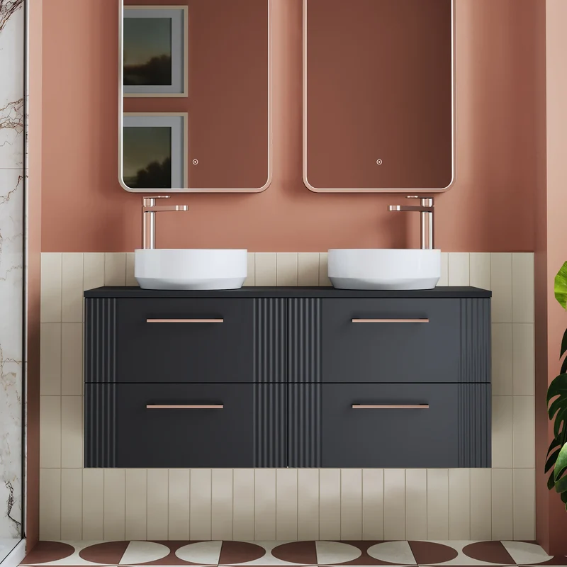 Deco 1200mm Wall Hung 4 Drawer Vanity Unit & Worktop - Soft Black Satin