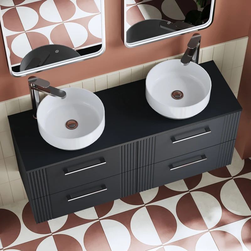 Deco 1200mm Wall Hung 4 Drawer Vanity Unit & Worktop - Soft Black Satin