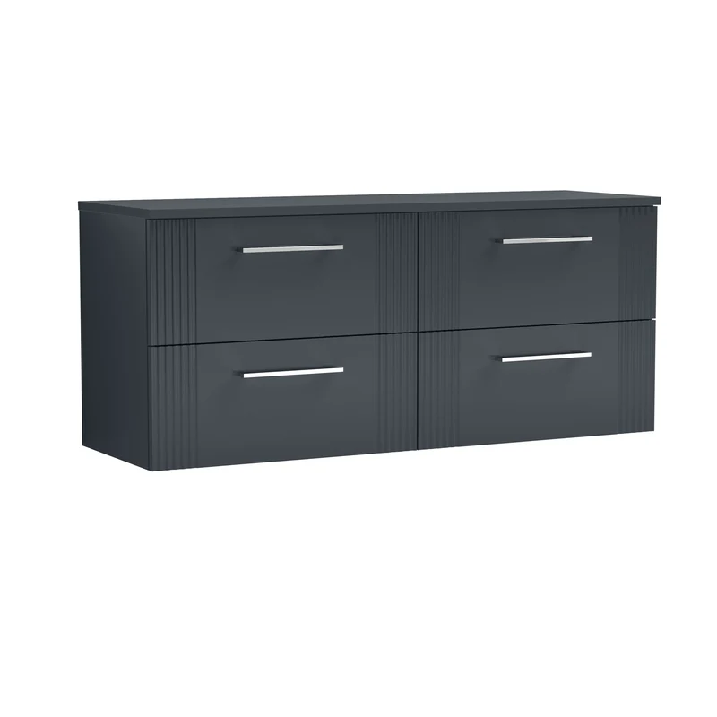 Deco 1200mm Wall Hung 4 Drawer Vanity Unit & Worktop - Soft Black Satin