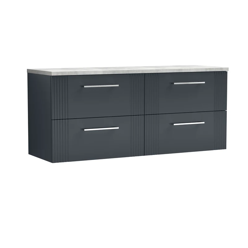 Deco 1200mm Wall Hung 4 Drawer Vanity Unit & Bellato Grey Laminate Worktop - Soft Black Satin