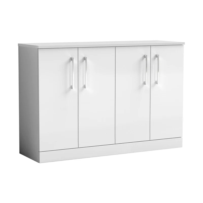 Nuie Arno 1200mm Floor Standing 4 Door Vanity & Worktop Contemporary Gloss White MFC Painted Gloss 818x1205x390mm