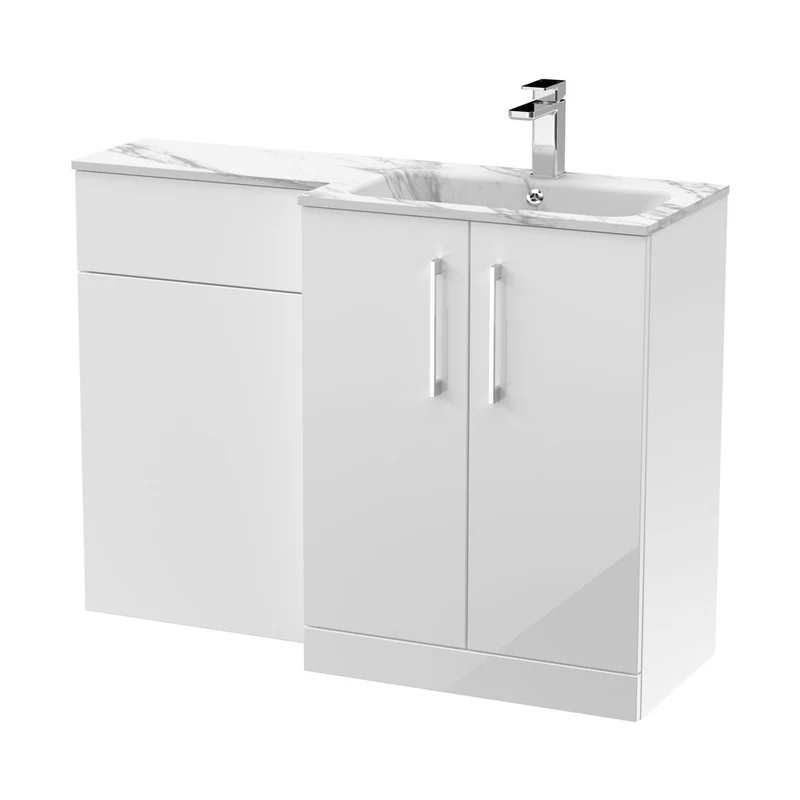 Nuie Arno 1100mm Right Hand Combination Contemporary Gloss White MFC Painted Gloss,stone 858x1105x390mm - ARN113R