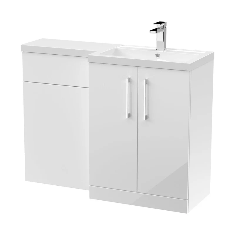 Nuie Arno 1100mm Right Hand Combination Contemporary Gloss White MFC Painted Gloss 858x1105x390mm