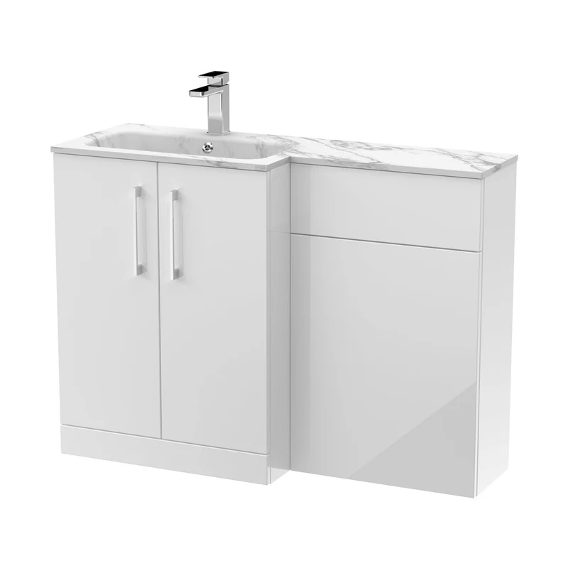 Nuie Arno 1100mm Left Hand Combination Contemporary Gloss White MFC Painted Gloss,stone 858x1105x390mm - ARN113L