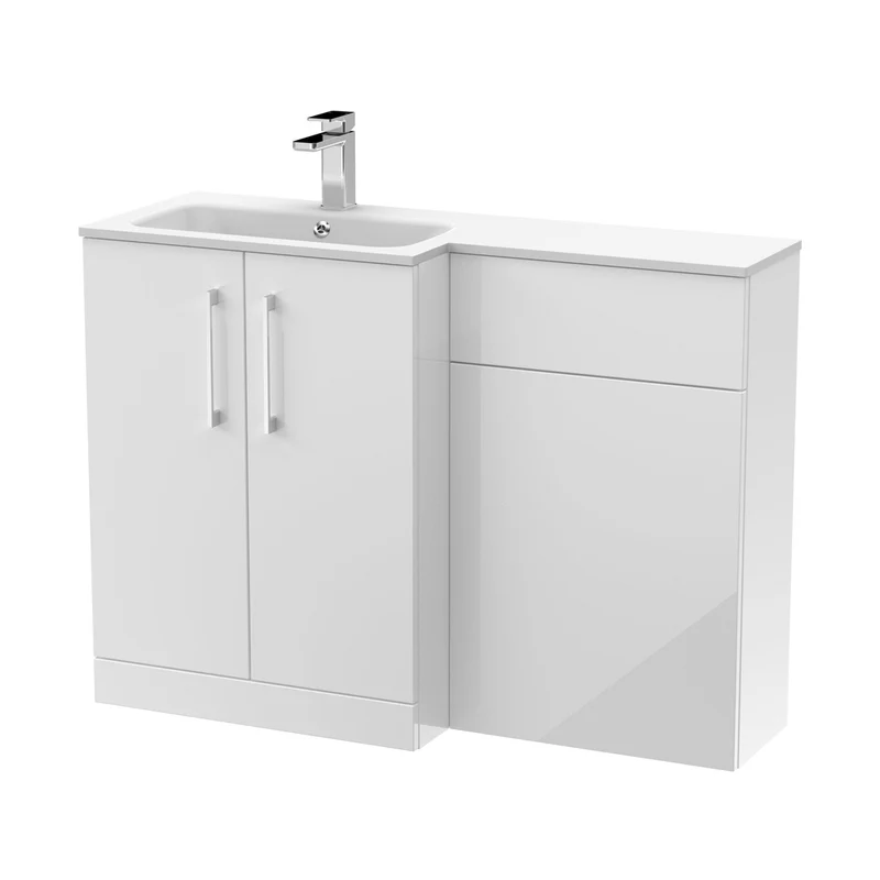 Nuie Arno 1100mm Left Hand Combination Contemporary Gloss White MFC Painted Gloss,stone 858x1105x390mm - ARN112L