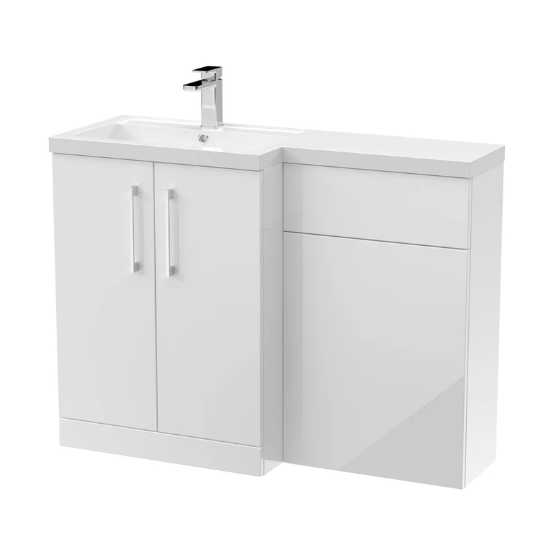 Nuie Arno 1100mm Left Hand Combination Contemporary Gloss White MFC Painted Gloss 858x1105x390mm