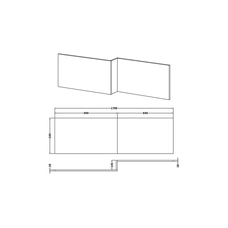 Nuie 1800mm Offset Side Panel Waterproof Contemporary Gloss White Pvc 540x1798x163mm