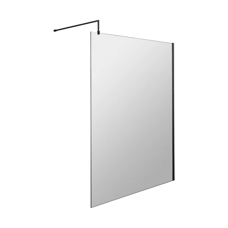 Nuie 1200mm Wetroom Screen With Support Bar Contemporary Matt Black Aluminium 1850x1200x14mm