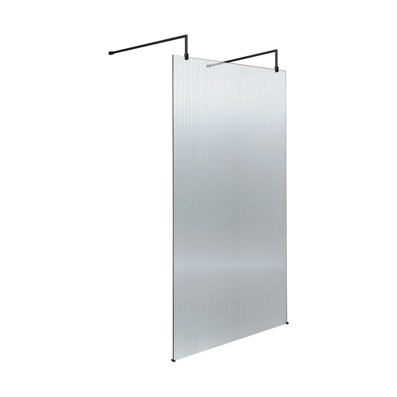 Hudson Reed Wetroom Screens 1000mm Fluted Wetroom Scren With Arms & Feet Contemp Matt Black Aluminium 2070x1050x1000mm