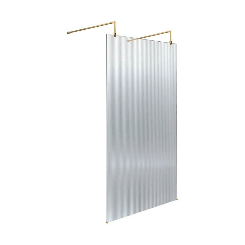 Hudson Reed Wetroom Screens 1000mm Fluted Wetroom Scren With Arms & Feet Contemp Brushed Brass Aluminium 2070x1050x1000mm