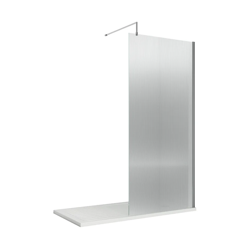 Hudson Reed Wetroom Screens 1000mm Fluted Wetroom Screen With Support Bar Contemp Chrome Aluminium 1950x1000x14mm