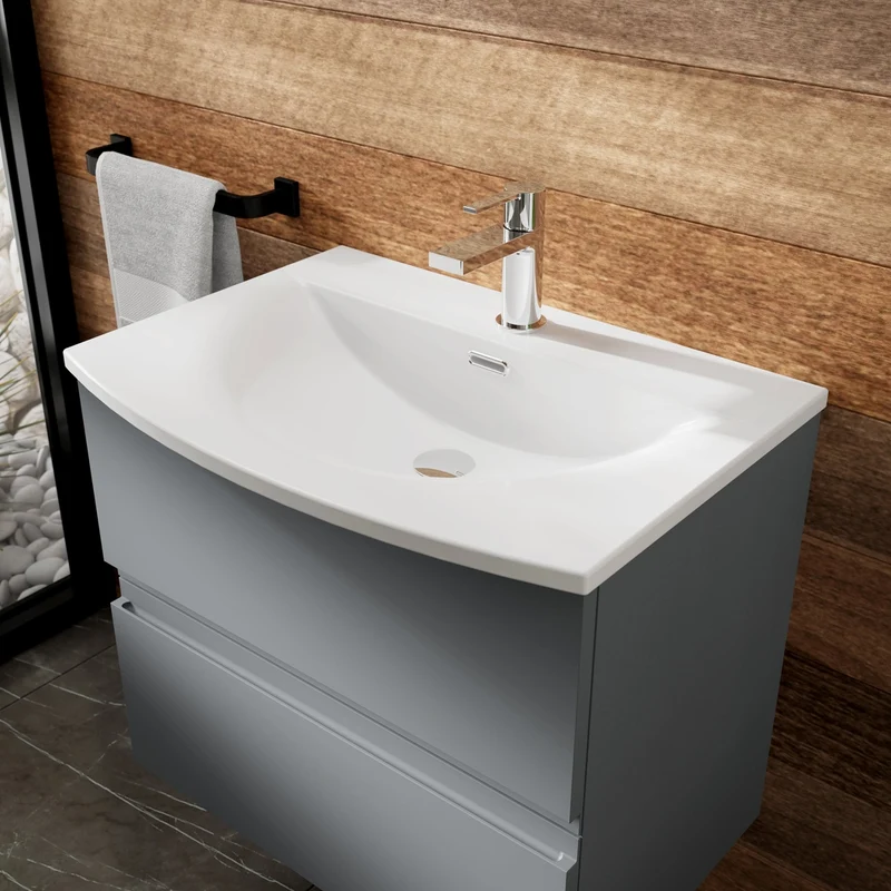 Hudson Reed Urban 500mm Wall Hung 2 Drawer Vanity Unit & Basin 4 Contemp Satin Grey MFC Painted Matt 530x510x440mm