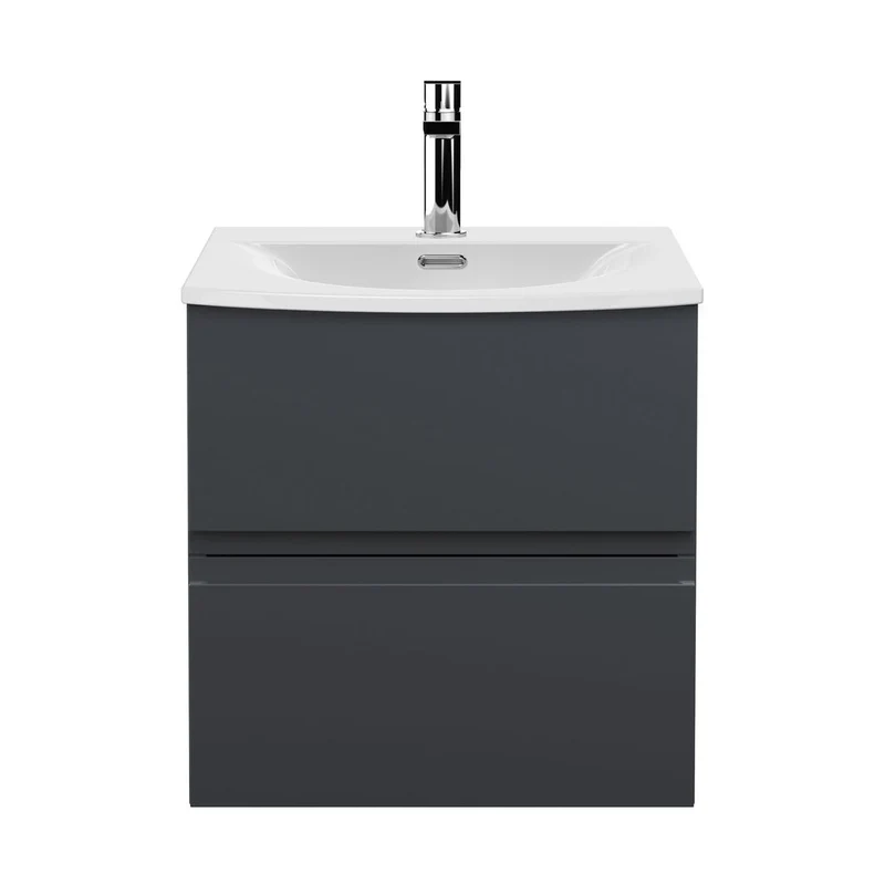 Hudson Reed Urban 500mm Wall Hung 2 Drawer Vanity & Basin 4 Contemp Soft Black MFC Painted Matt 525x510x440mm
