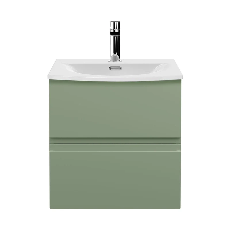 Hudson Reed Urban 500mm Wall Hung 2 Drawer Unit & Basin 4 Contemp Satin Green MFC Painted Matt 525x510x440mm