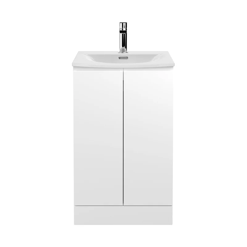 Hudson Reed Urban 500mm Floor Standing 2 Door Vanity Unit & Basin 4 Contemp Satin White MFC Painted Matt 840x510x440mm