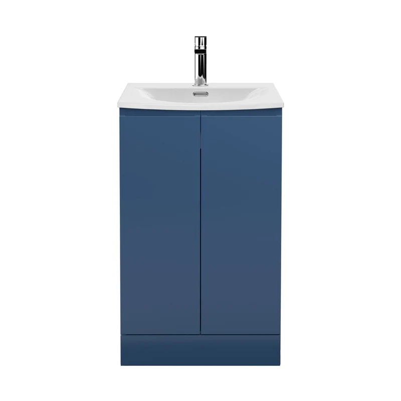 Hudson Reed Urban 500mm Floor Standing 2 Door Vanity Unit & Basin 4 Contemp Satin Blue MFC Painted Matt 840x510x440mm